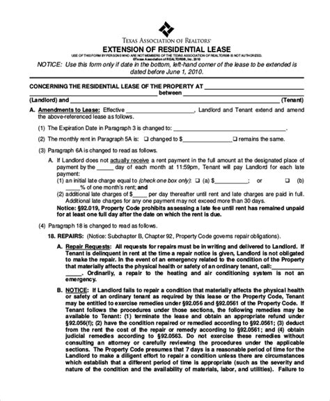 Free 10 Sample Lease Extension Forms In Pdf Word Excel