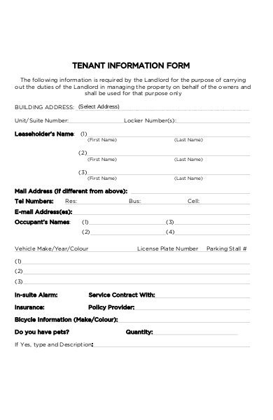 Free 10 Tenant Information Forms In Pdf Excel Ms Word