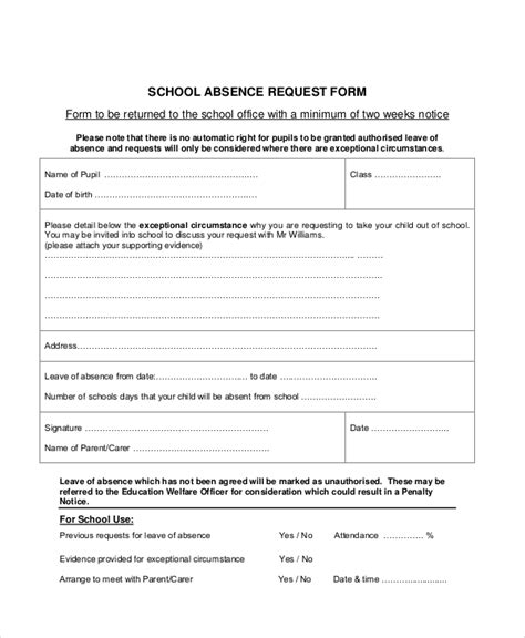 Free 11 Sample Absence Request Forms In Ms Word Pdf