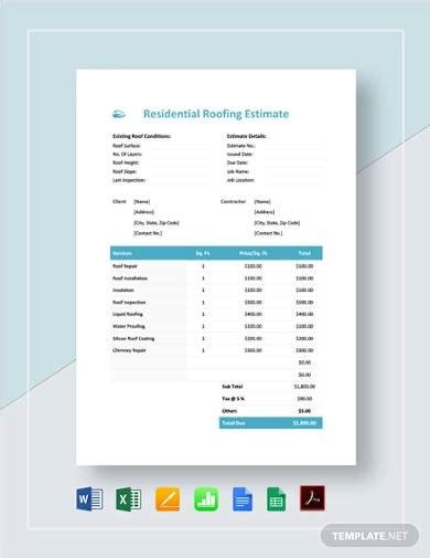 Free 12 Roofing Estimate Samples In Ms Word Pages Google Docs Google Sheets Numbers Ms Excel Pdf