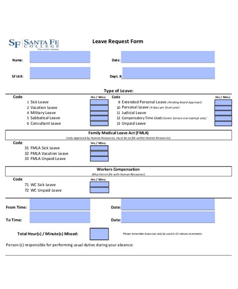 Free 12 Sample Leave Request Forms In Pdf
