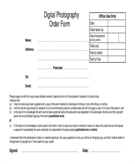 Free 12 Sample Photography Order Forms In Pdf Word Excel