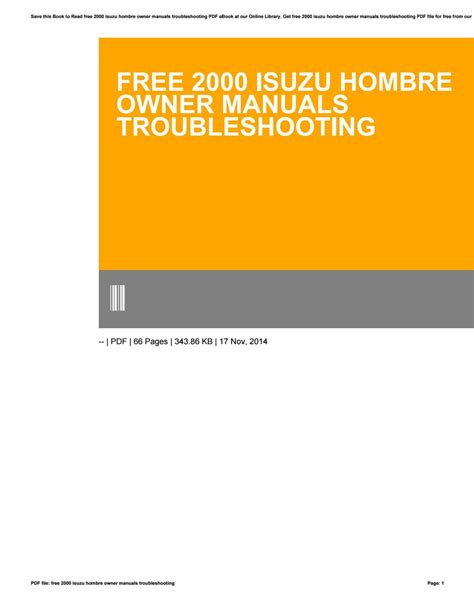 Free 2000 isuzu hombre owner manuals troubleshooting. - Vehicle repair manual for 1999 ford expedition.
