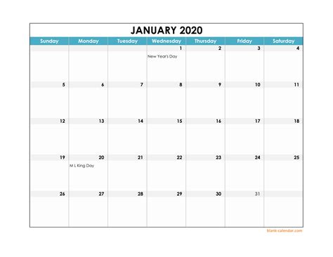 Free 2020 Printable Calendar Templates