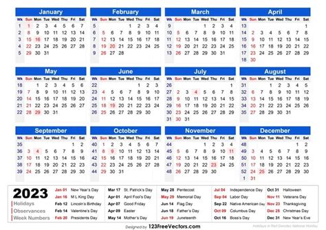 Free 2023 Holiday Calendar with Week Numbers in 2023 Calendar with