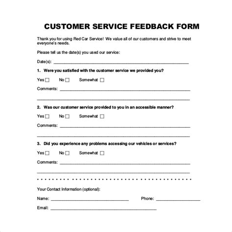 Free 24 Sample Customer Feedback Forms In Pdf Excel Word