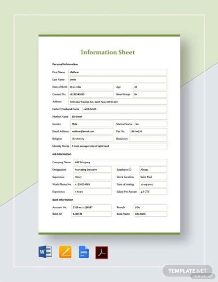Free 26 Data Sheet Templates In Ms Word Pdf