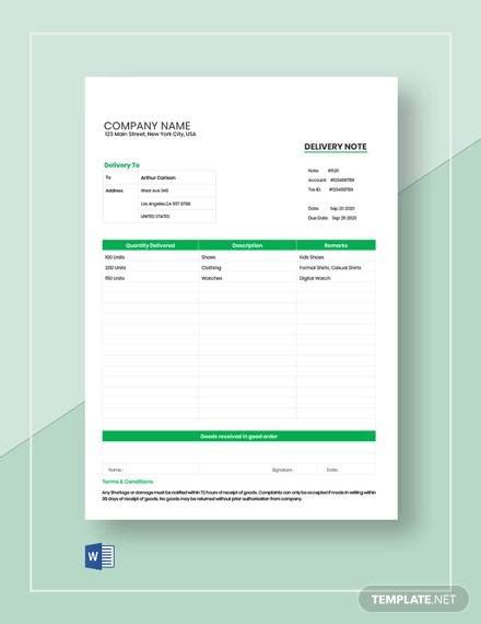 Free 36 Sample Delivery Note Templates In Ms Word Numbers Pages Excel Pdf