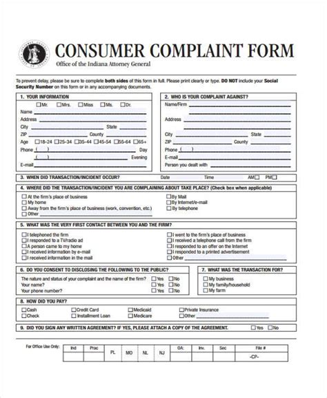 Free 42 Complaint Forms In Pdf Ms Word Excel