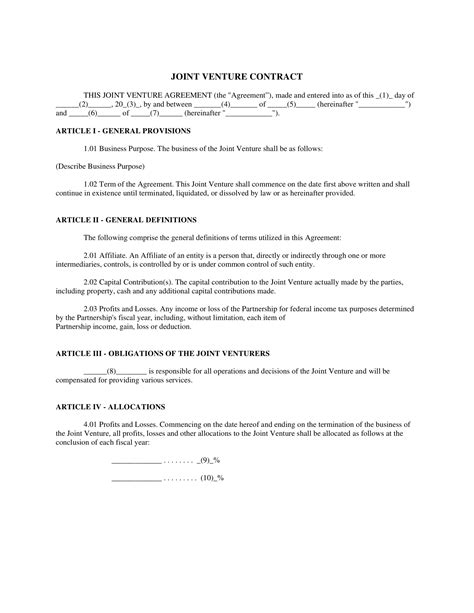 Free 5 Joint Venture Contract Forms In Pdf Ms Word