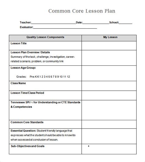 Free 7 Sample Common Core Lesson Plan Templates In Google Docs Ms Word Pages Pdf