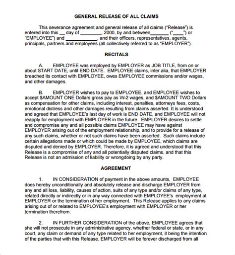 Free 7 Sample Severance Agreement Templates In Ms Word Pages Google Docs Pdf