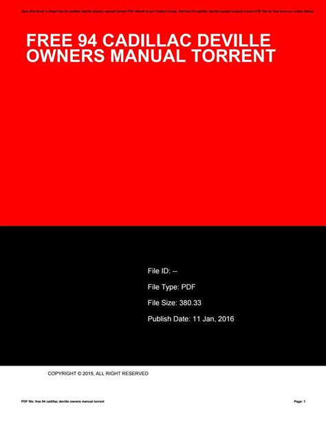 Free 94 cadillac deville owners manual torrent. - Download manuale di istruzioni canon 450d.
