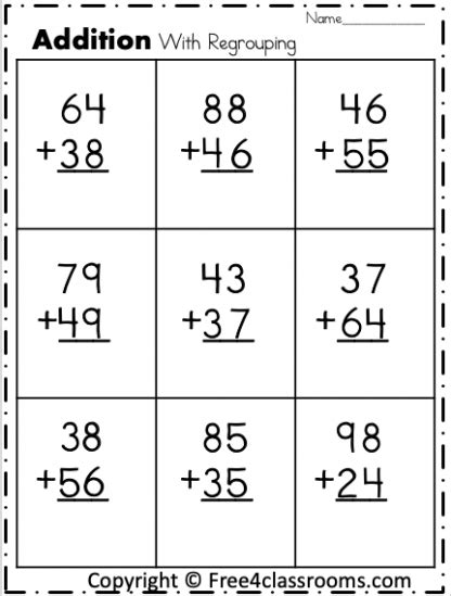 Free Addition Practice Worksheet 2 Digit With Regrouping Free4classrooms