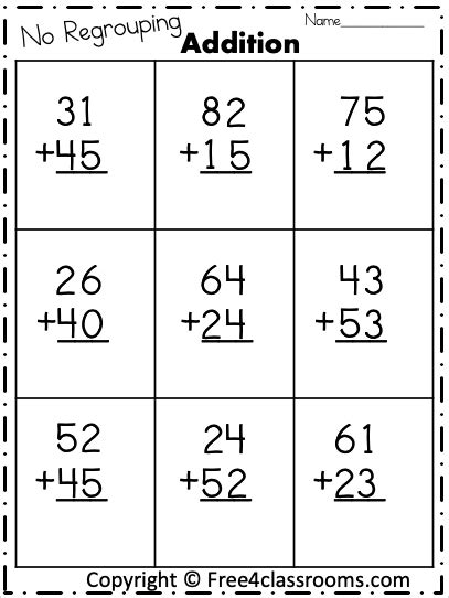 Free Addition Printable Worksheets 2 Digit No Regrouping Free4classrooms
