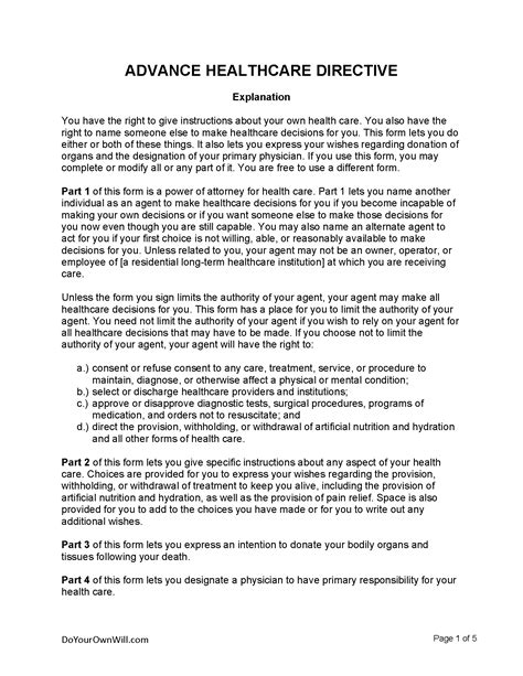 Free Advance Directive Forms PDF WORD ODT