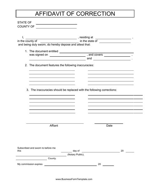 Free Affidavit of Correction (Form T11) PDF Template Form