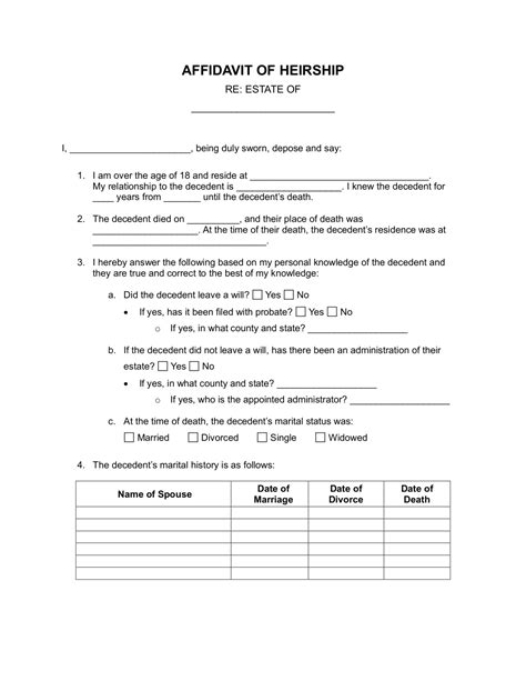 Free Affidavit of Heirship Form Free Affidavit of Heirship Form