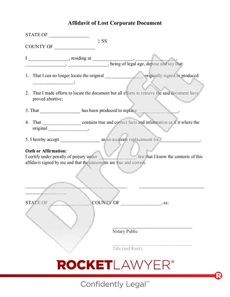 Free Affidavit of Lost Corporate Document - Rocket Lawyer