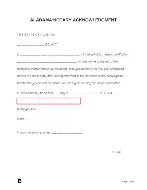 Free Alabama Notary Acknowledgment Form PDF Word eForms