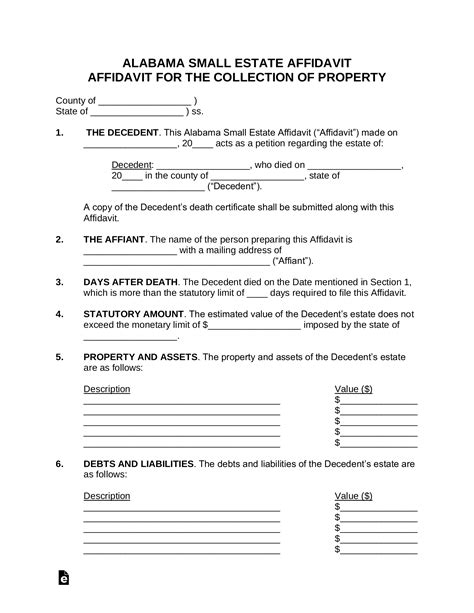 Free Alabama Small Estate Affidavit Form Word PDF eForms