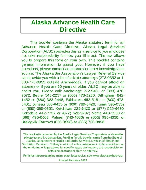 Free Alaska Advance Health Care Directive Form PDF Word eForms