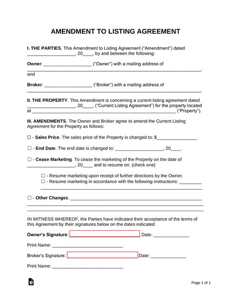 Free Amendment to Listing Agreement Word PDF eForms