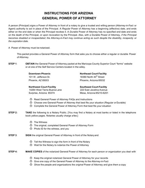Free Arizona General Power of Attorney Form Word PDF eForms