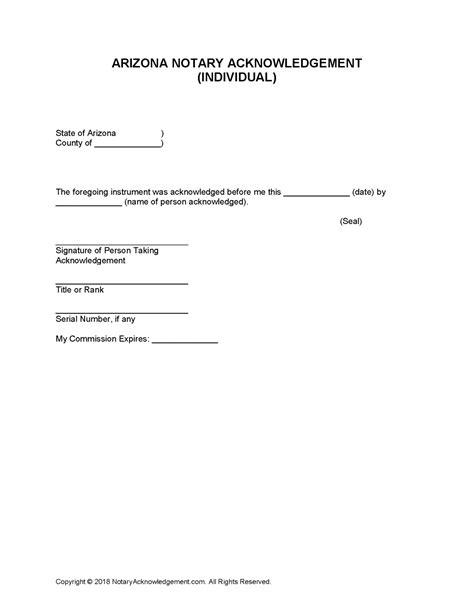 Free Arizona Notary Acknowledgement Forms PDF Word