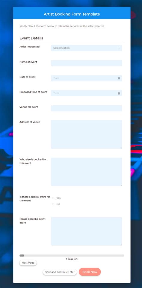Free Artist Booking Form Template Formplus