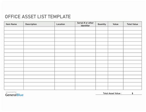 Free Asset List Templates For Word Excel And Pdf