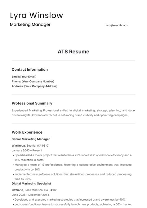 Free Ats Approved Resume Template