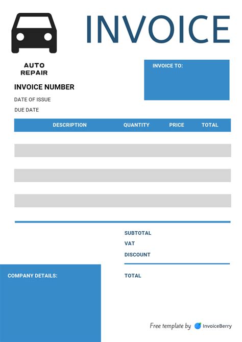 Free Auto Repair Invoice Template - Download and Customize