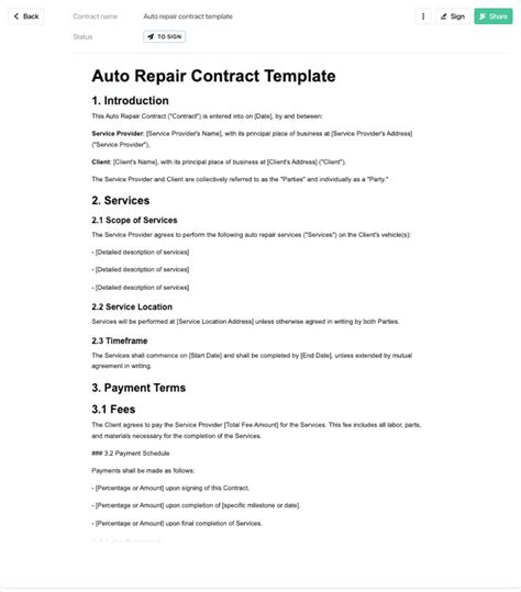Free Automotive Service Contract Template Excel Example Riccda
