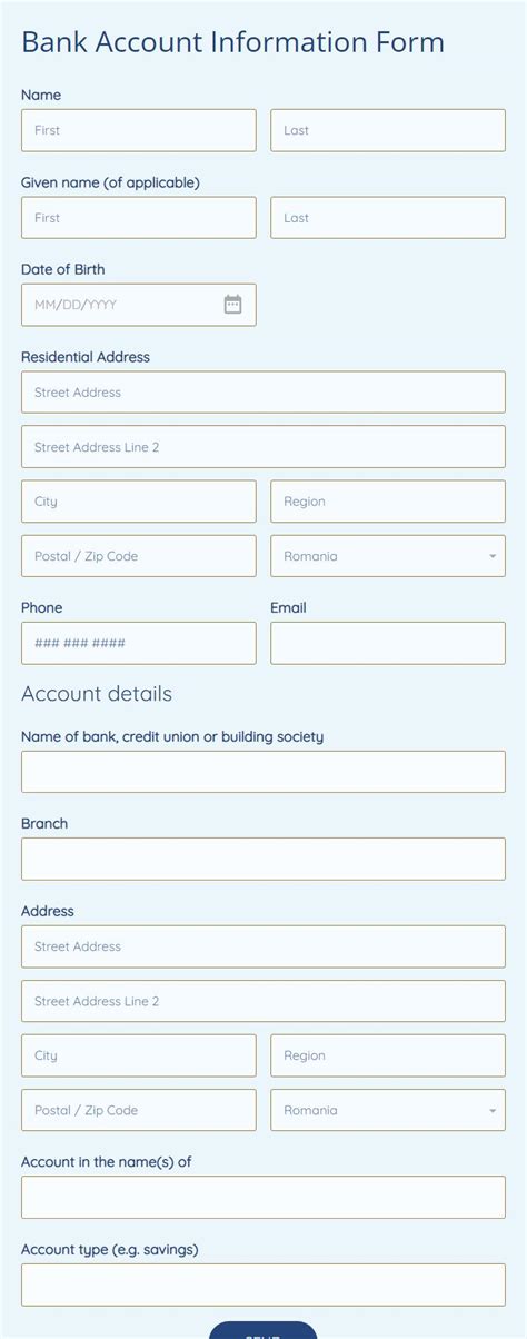 Free Bank Account Information Form Template 123FormBuilder
