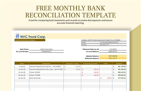 Free Bank Reconciliation Template in Excel