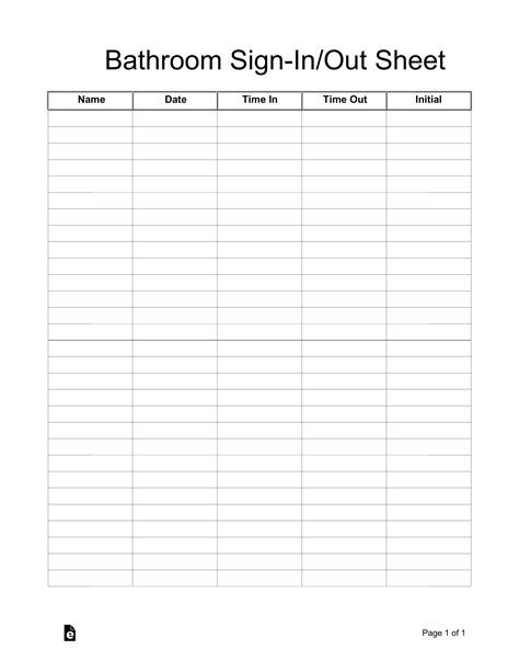 Free Bathroom Cleaning Sign In Out Sheet Template Word Pdf Eforms