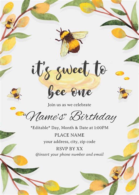 Free Bee Invitation Template