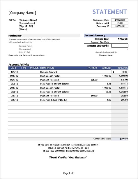 Free Billing Statement Template For Invoice Tracking