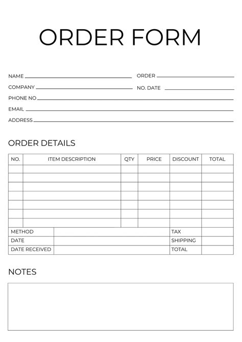 Free Blank Order Form Template Order Form Template Free Order Form Template Purchase Order Template