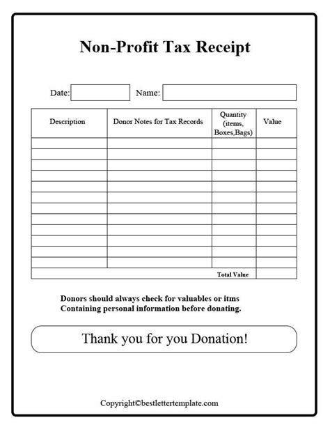 Free Blank Printable Tax Receipt Template with Example in PDF