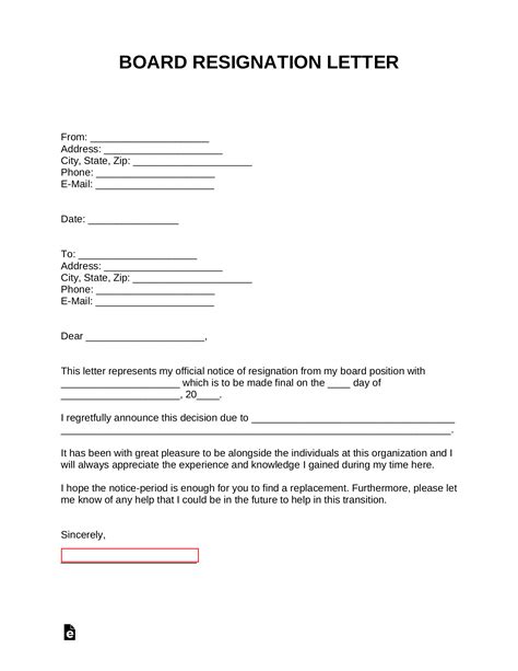 Free Board Resignation Letter Template with Samples PDF Word eForms
