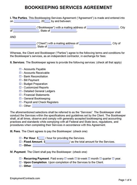 Free Bookkeeping Services Agreement Template