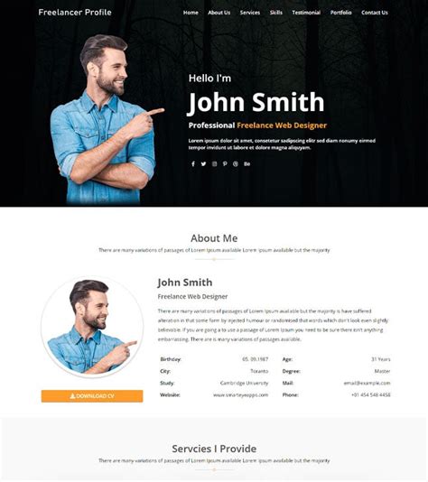Free Bootstrap Profile Website Template Smarteyeapps Com