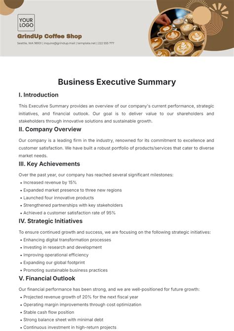 Free Business Summary Template
