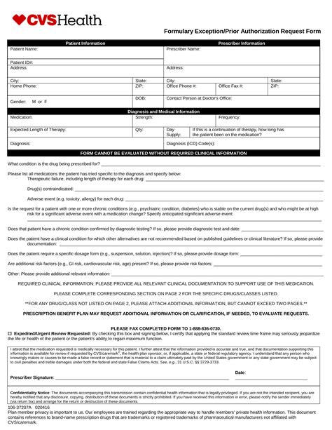 Free CVS Prior Prescription (Rx) Authorization Form - PDF