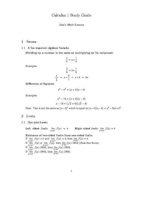 Free Calculus Study Guide