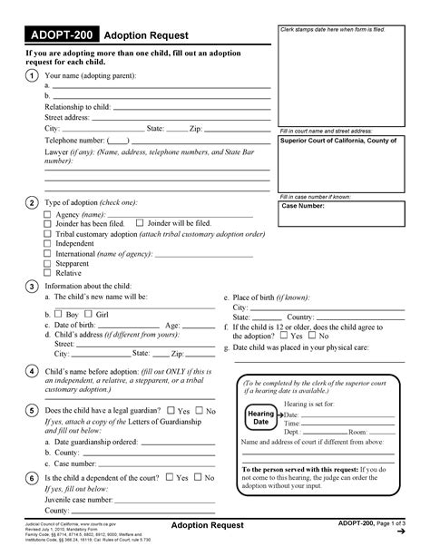 Free California Adopt 200 Adoption Request Form PDF Template Form