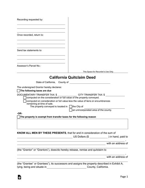 Free California Quit Claim Deed Form PDF Word eForms