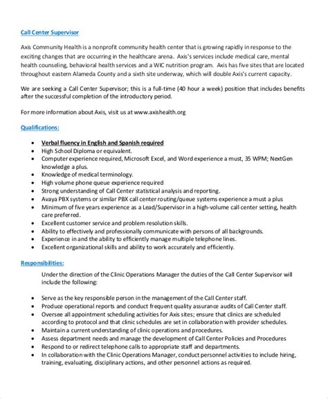 Free Call Center Job Description Template Sample Word PDF eForms